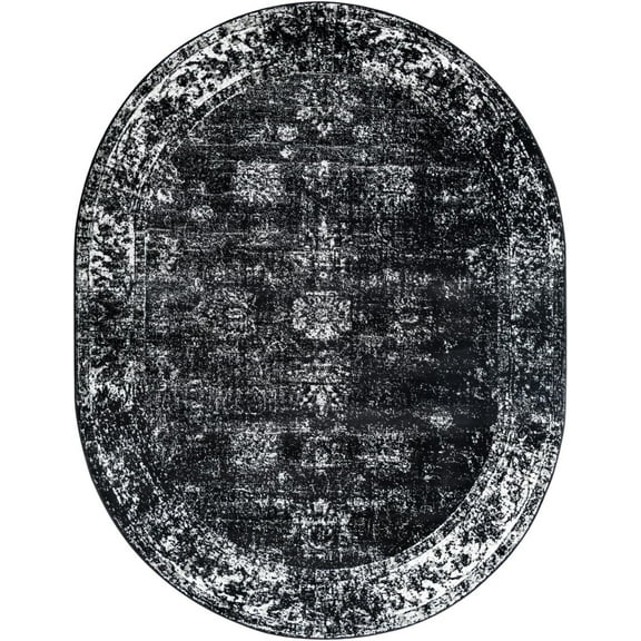 Rugs.com Monte Carlo Collection Rug – 8' x 10' Oval Black Medium Rug Perfect For Living Rooms, Large Dining Rooms, Open Floorplans