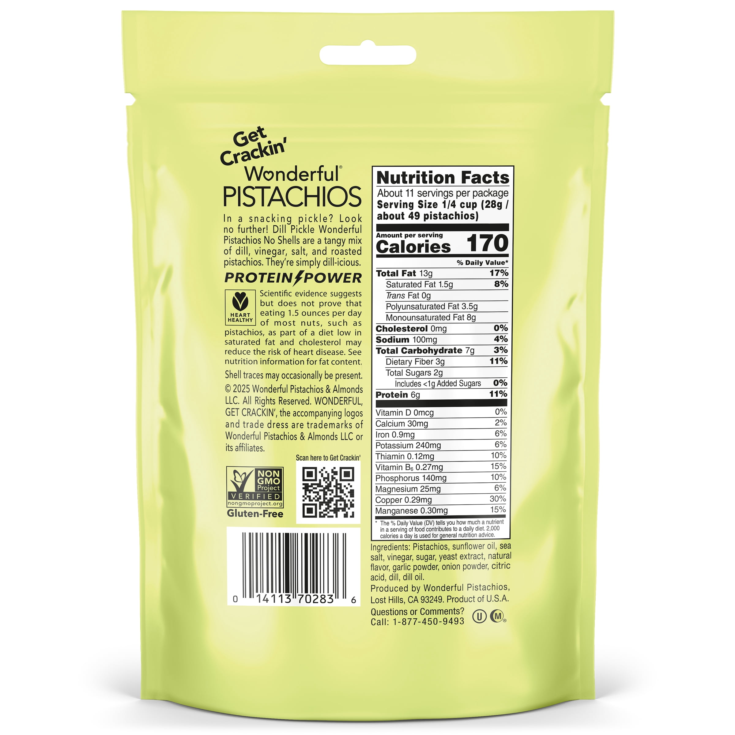 Wonderful Pistachios No Shells Dill Pickle Nuts, 11 Ounce Bag