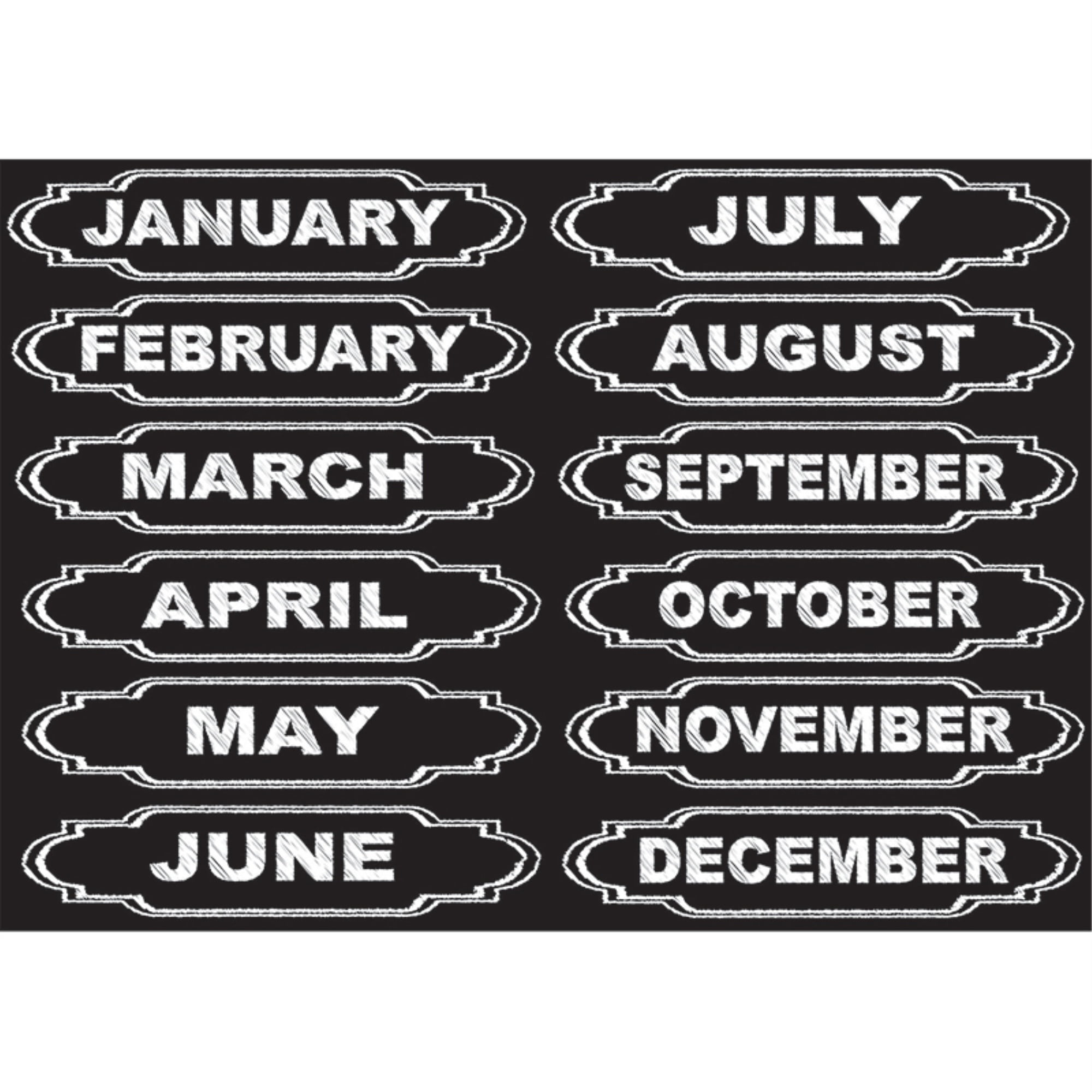 Die-Cut Magnets, Chalkboard Calendar Months, 12 Pieces