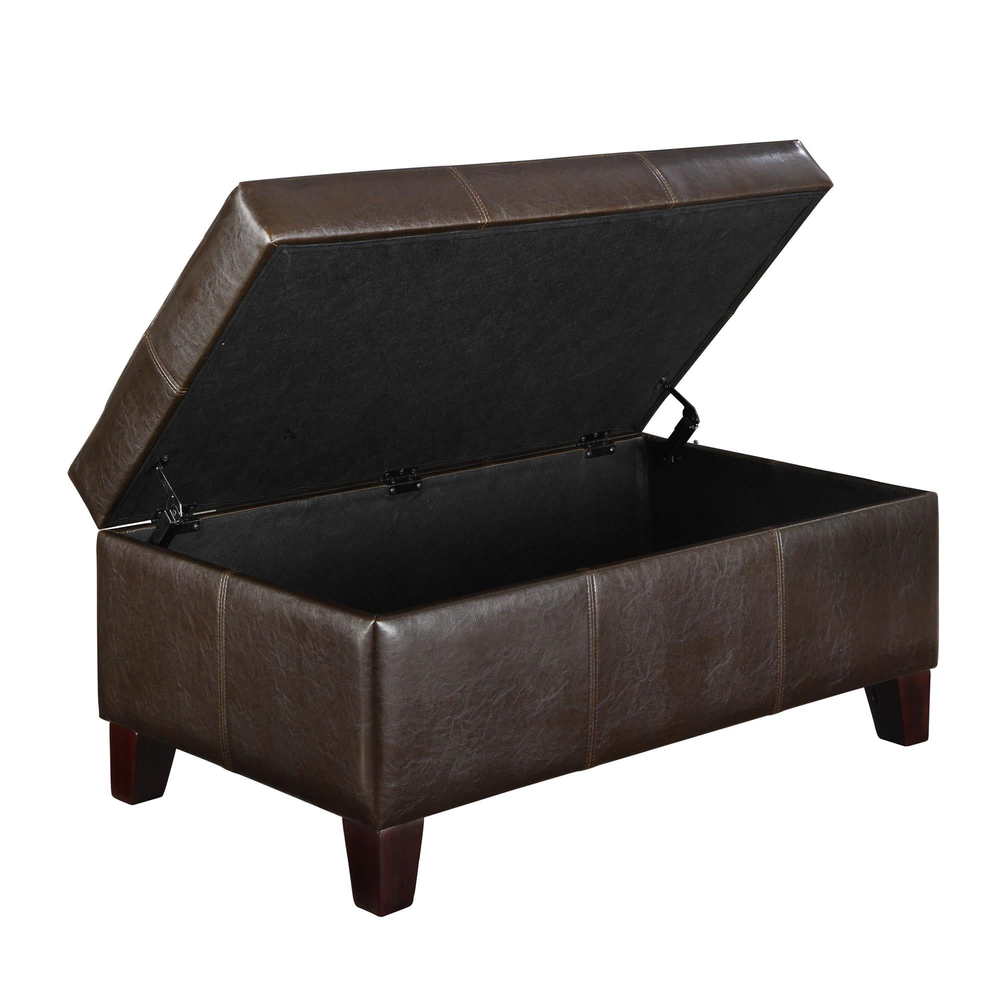 DHP Rectangular Faux Leather Upholstered Storage Ottoman, Espresso
