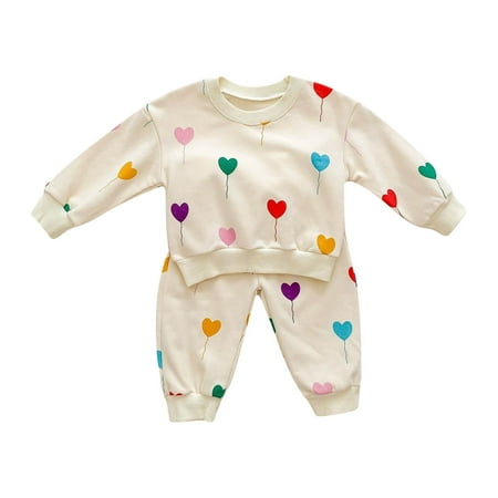 

Zkozptok Toddler Baby Girl Cotton Clothes Outfit Kid Heart Print Sweatsuit Long Sleeve Sweatshirt Sweatpants Set 2 PCS