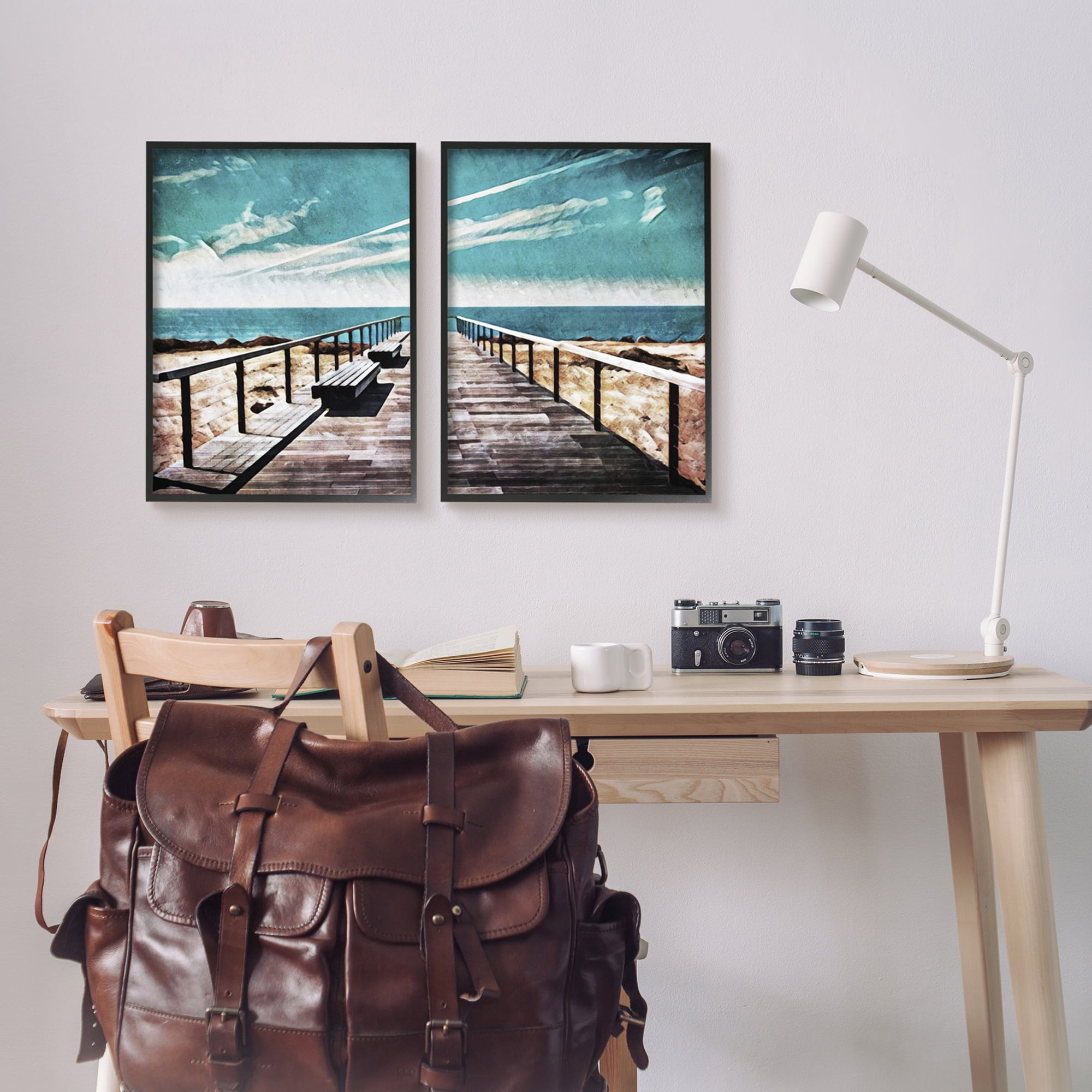 Stupell Industries Tranquil Pier Dock Beach Clear Blue Sky Illustration, 16 x 20, Design by Ashley Aldridge
