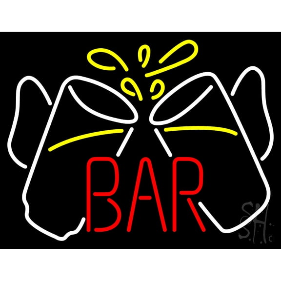 Bar Glasses LED Neon Sign 24 x 31 - inches, Clear Edge Cut Acrylic Backing, with Dimmer - Bright and Premium built indoor LED Neon Sign for Bar decor.
