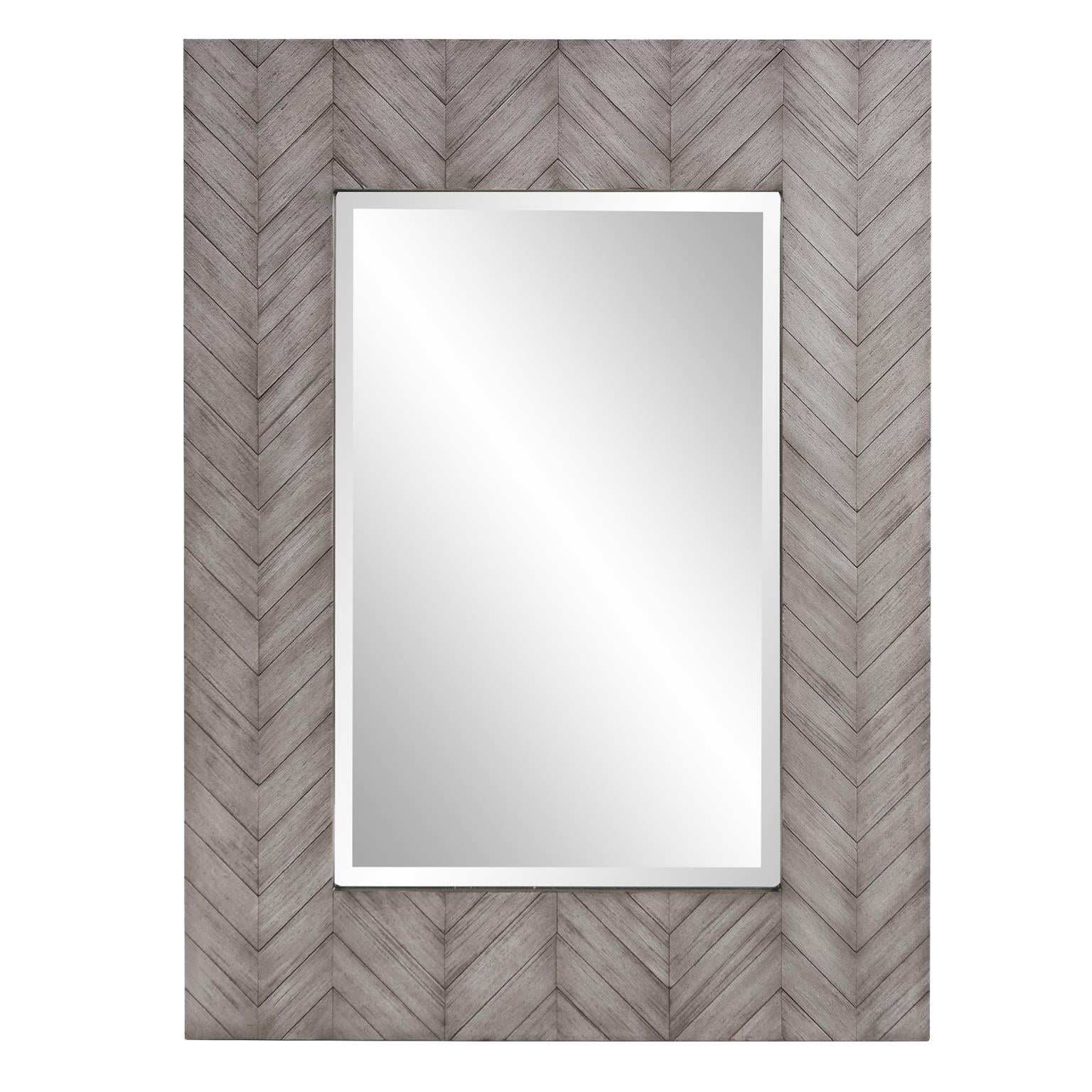 Tyler Dillon Gray Washed Rectangular Wall Mirror with Wooden Chevron Frame - 30 x 40" x 1.1/2""