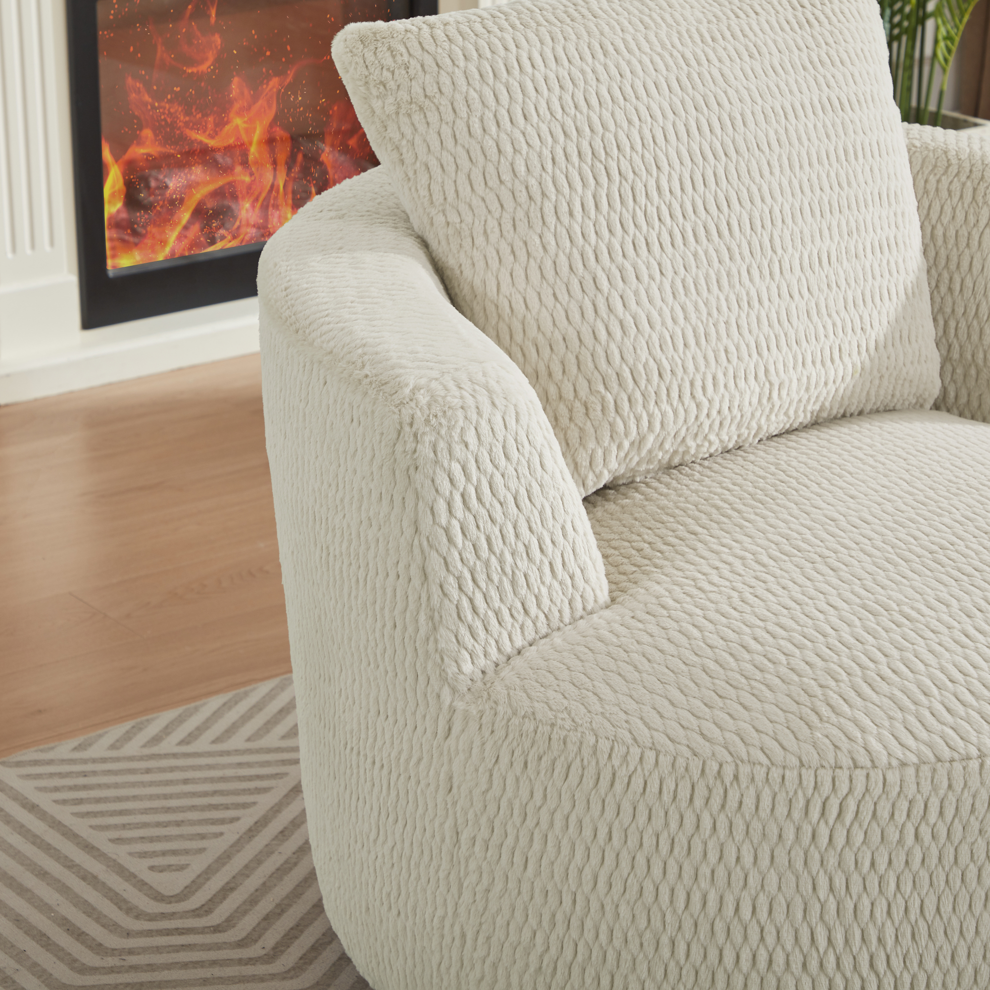 Swivel Accent Chair,360° Barrel Accent Chair,Modern Faux Fur Armchair for Living Room,Office,Apartment,Cream