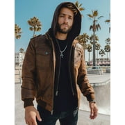Mens Brown Real Leather Jacket with Removable Hood (Large, Brown)