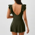thumbnail image 4 of WREESH Women's Skirted Swimdress One Piece Swimsuit Tummy Control Bathing Suit Ruffle Hem Swim Dress High-Waisted Beachwear Olive Green, 4 of 5