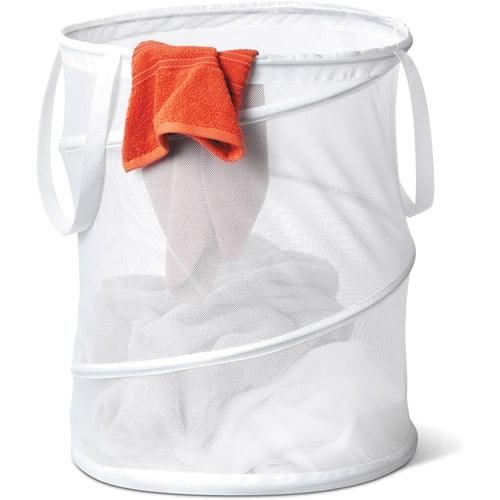 HoneyCanDo Large Mesh PopUp Laundry Hamper with Handles, White