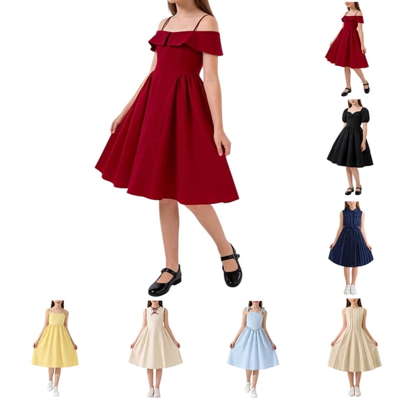 YHAJDS Big Girls Sleeveless Dress Solid Color Round Neck Casual Summer Sundress