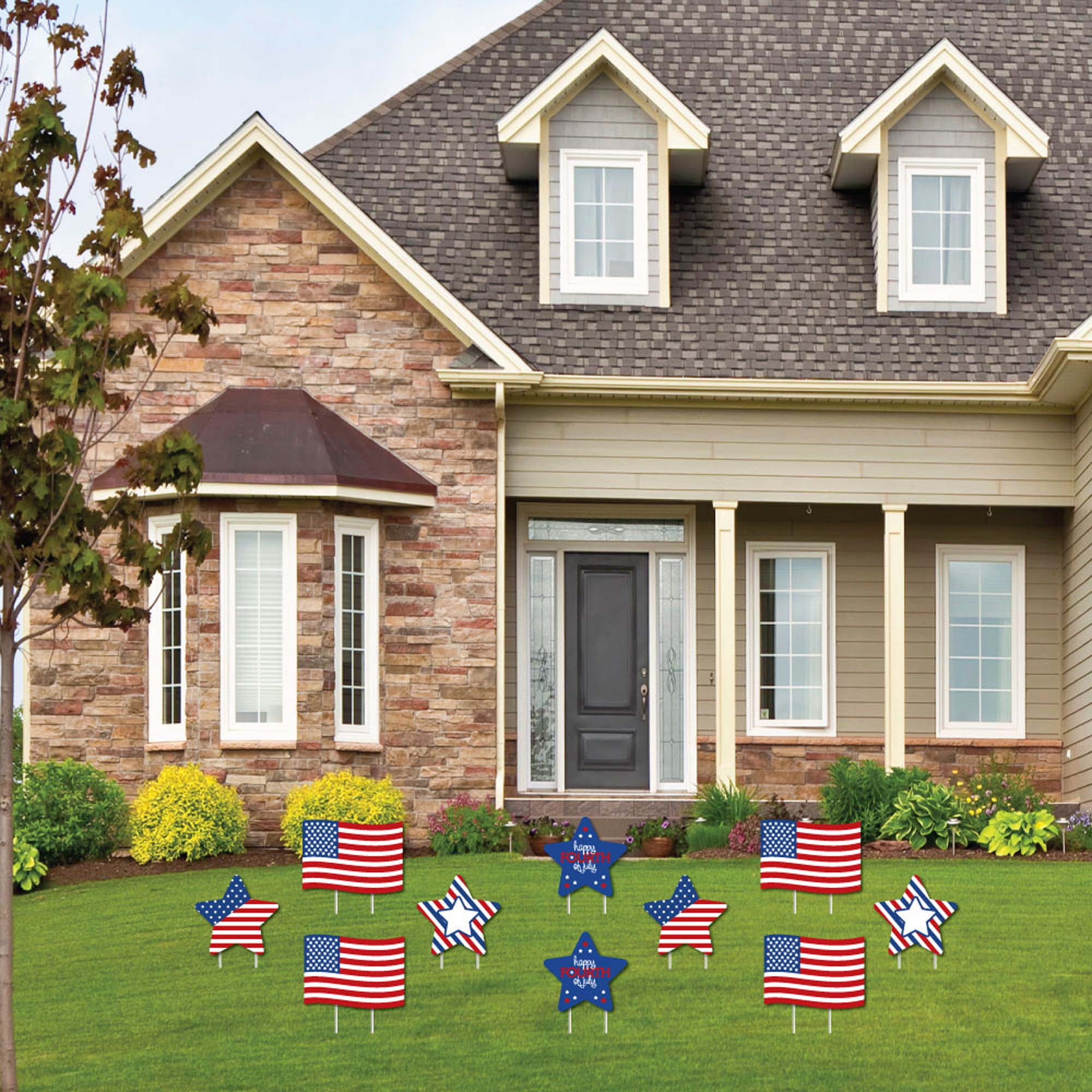 Big Dot of Happiness 4th of July - Flag and Star Lawn Decorations - Outdoor Fourth of July Party Yard Decorations - 10 Piece