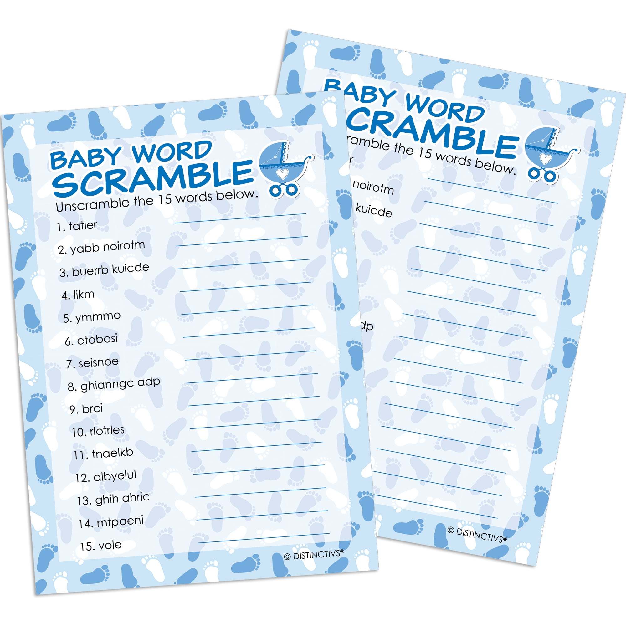 Blue Boy Baby Shower Game Word Scramble Set Of 20