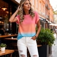 thumbnail image 2 of Wang6 Womens Plus Size Short Sleeve T Shirts Causal Loose Fit Gradient Printed Summer Tops Trendy Crew Neck Tees Shirts Pink S, 2 of 6