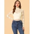 thumbnail image 2 of INSPIRE CHIC Blusa de encaje floral transparente con cuello simulado de manga larga para mujer Beige XS, 2 of 5