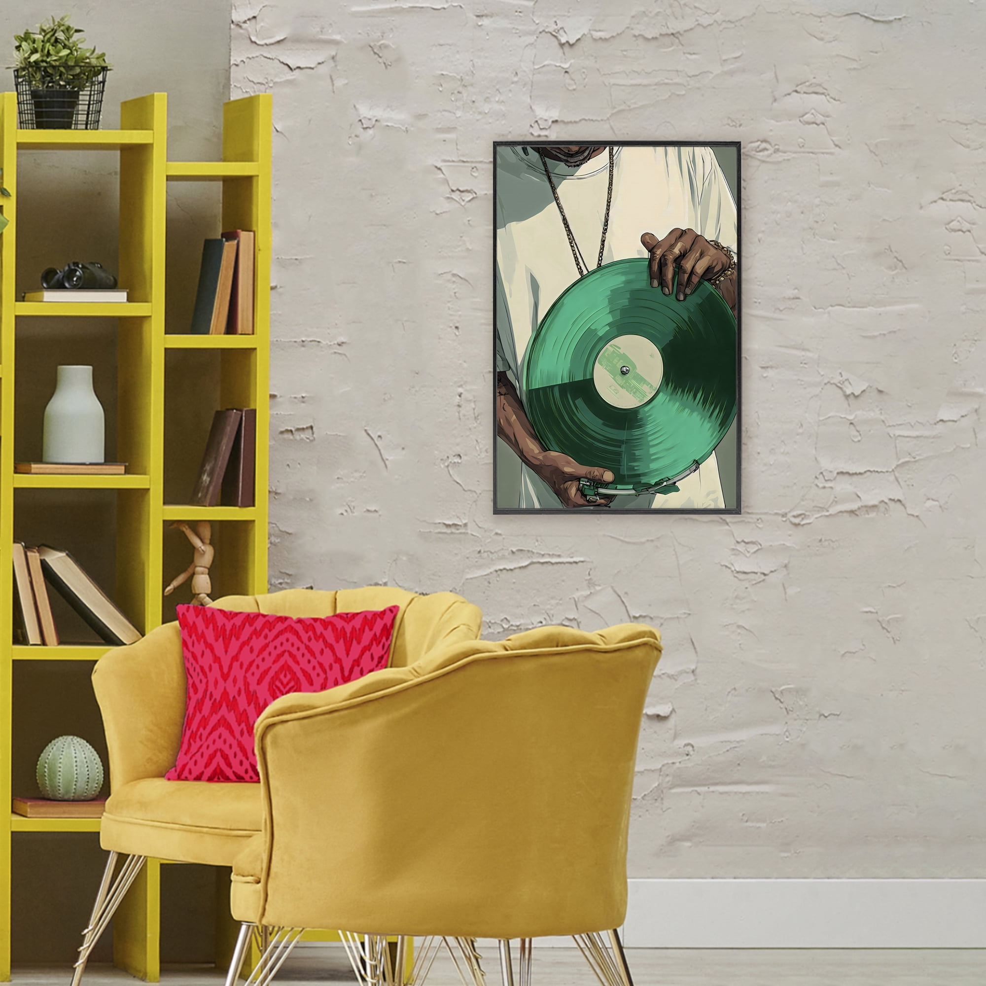 Stupell Industries Green Vinyl Record Portrait Black Framed Giclee Art, design by Franklyn Gregory