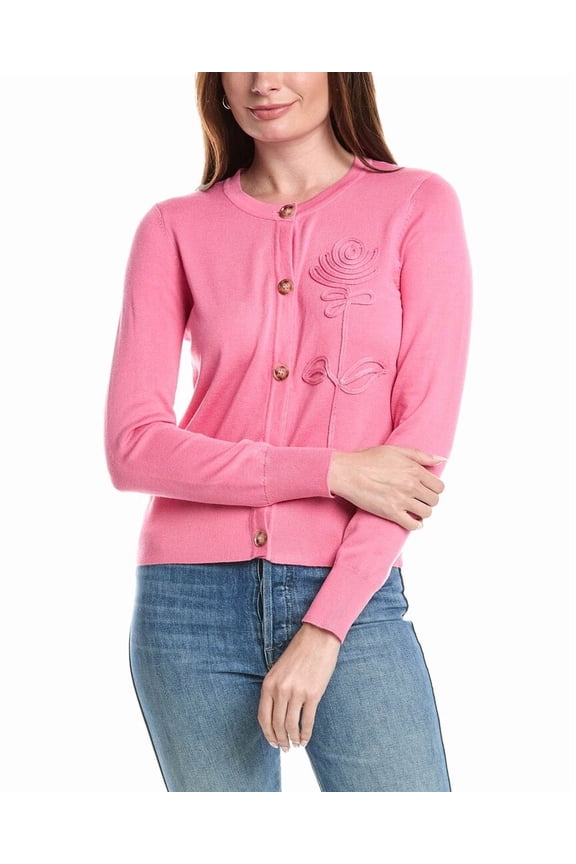 womens  Rose Applique Snap Front Cardigan, m, Pink