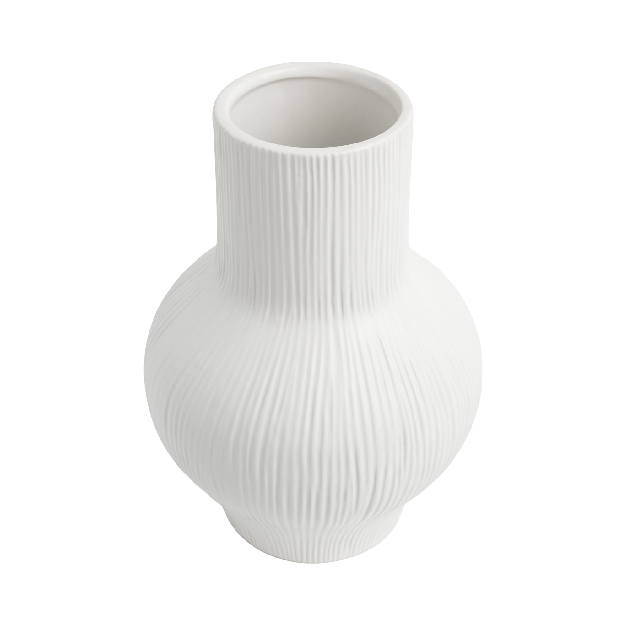 Better Homes & Gardens Soft Curve 10 in White Ribbed Ceramic Decorative Vase