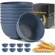 BPA Free Unbreakable Wheat Straw Cereal Bowls - Microwave & Dishwasher Safe Soup and Salad Bowls, Set of 8, 26oz, Classic Blue