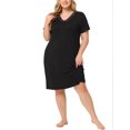 thumbnail image 2 of Camisón de encaje de talgrande pamujer, mancorta, cuello en V, pijama, rode dormir, vestido Negro XL, 2 of 5