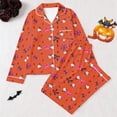 thumbnail image 3 of Elegyee Girls Cute Halloween Pajama Set Long Sleeve Button Down Shirt Pants, 2-Piece, Orange, Size 9-10, 3 of 3
