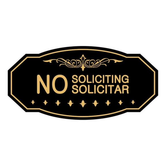 Victorian No Soliciting No Solicitar Sign (Black /Gold) - Small 3" X 6"