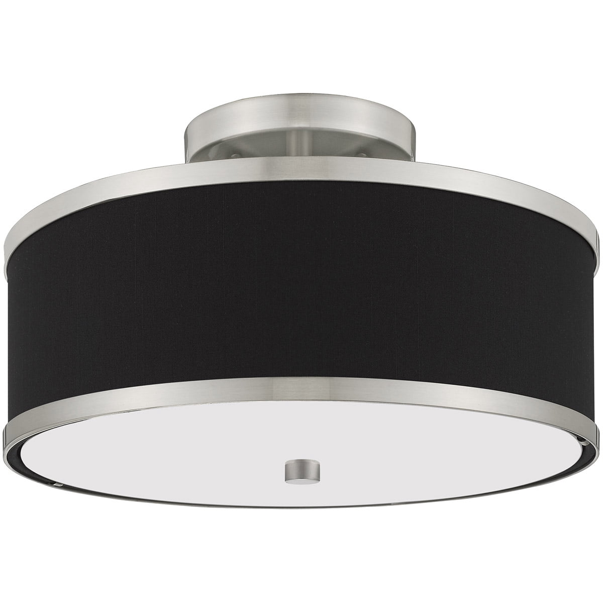 2 Light Brushed Nickel Ceiling Light fixture with Hand Crafted Black Fabric Hardback Shade