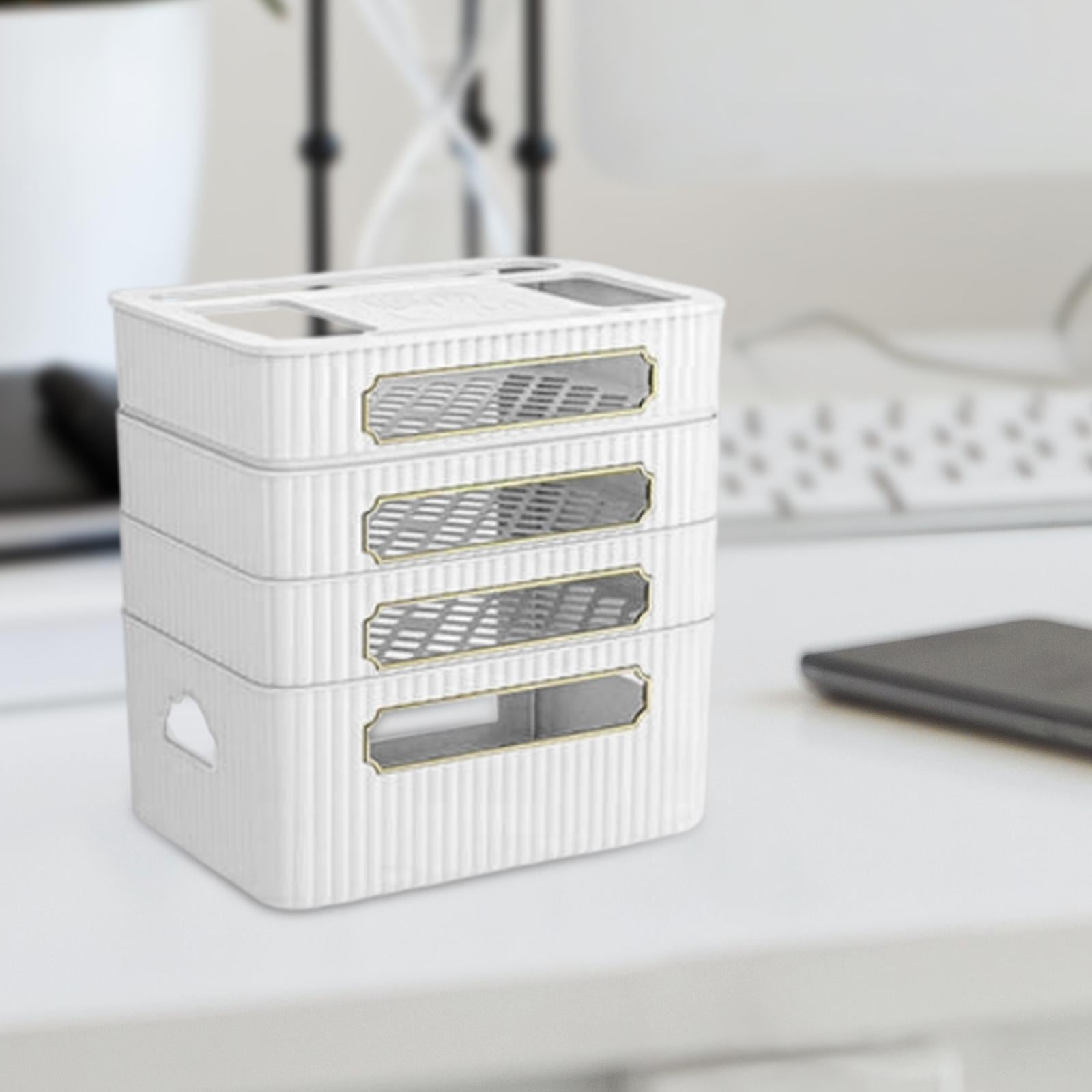 Fiocias Router Storage Box Cable Management Box Space Saving Wire Cable Storage Case for White 4 Tier