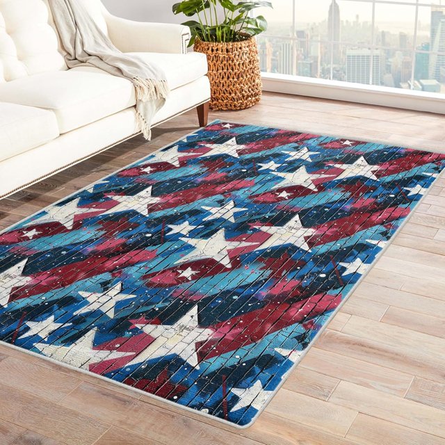 Star Rugs for Living Room Bedroom - Stripe Rug 3x4 - Brick Pattern Carpet for Home Decor - Washable Non Slip Patterned Indoor Small Area Rug - Soft & Low Pile (ZL&555)