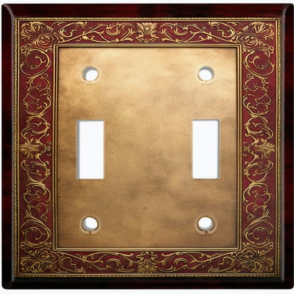 Metal Light Switch Wall Plate Outlet Cover (Printed Image of Rustic Floral Frame - Double Toggle)