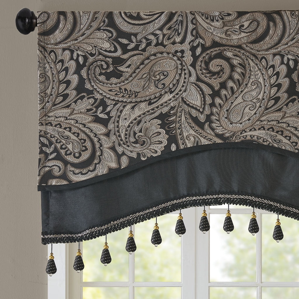 Gracie Mills Thornton Paisley Jacquard Window Valance with Beads trimming - GRACE-11010