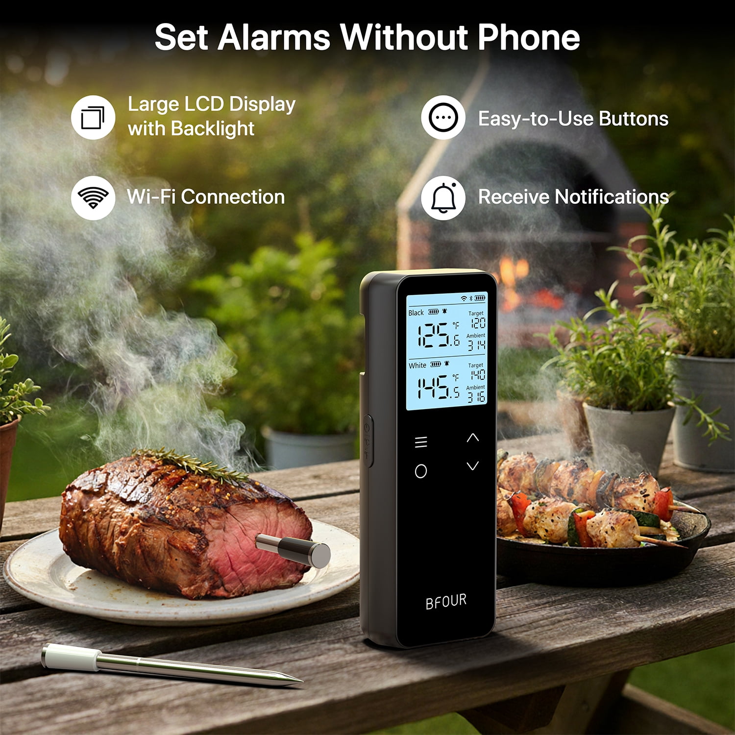 BFOUR BF-80 WiFi Bluetooth Meat Thermometer  with 2 probe