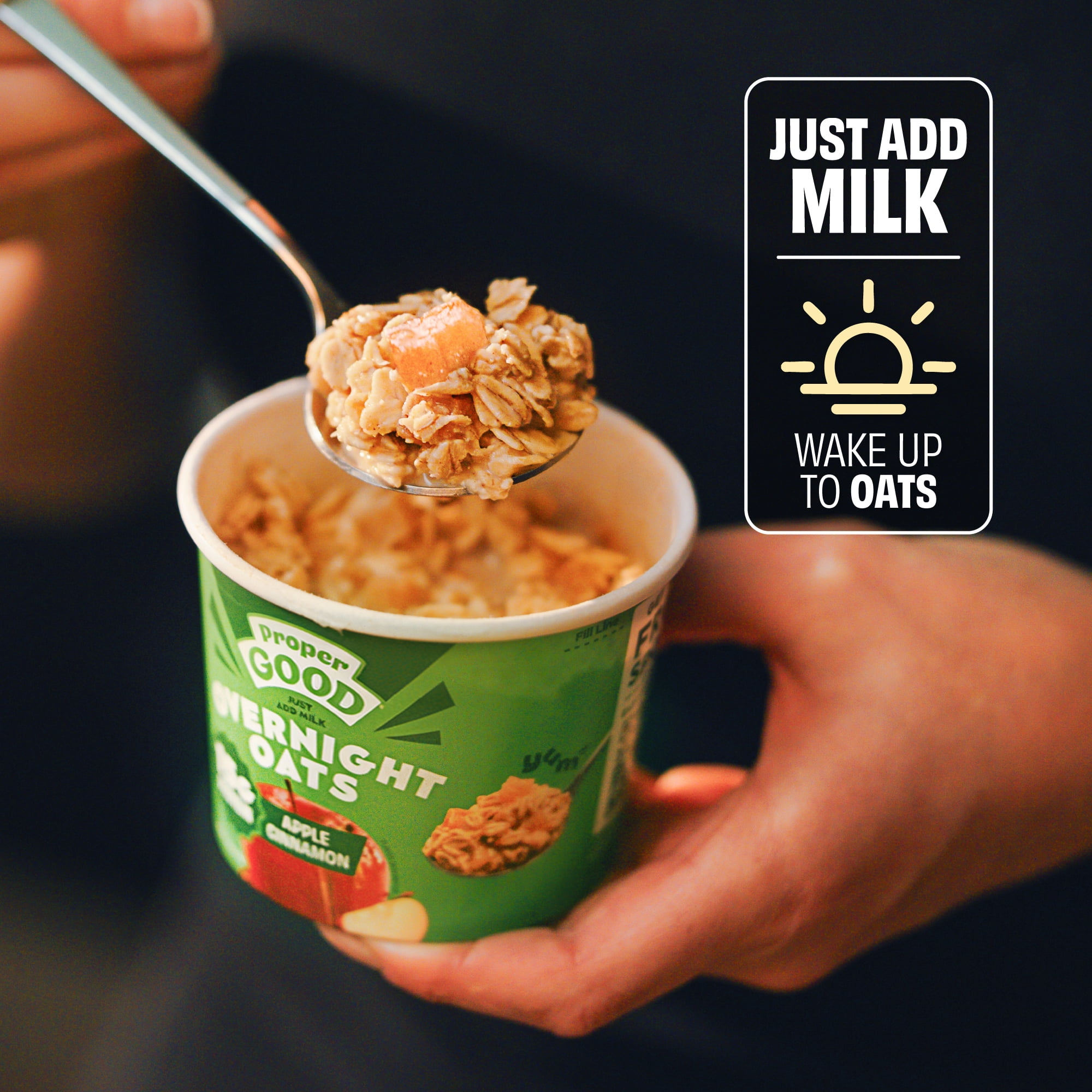 Proper Good Apple Cinnamon Overnight Oats, 15g Protein, Shelf-Stable, 2.2 oz Tub