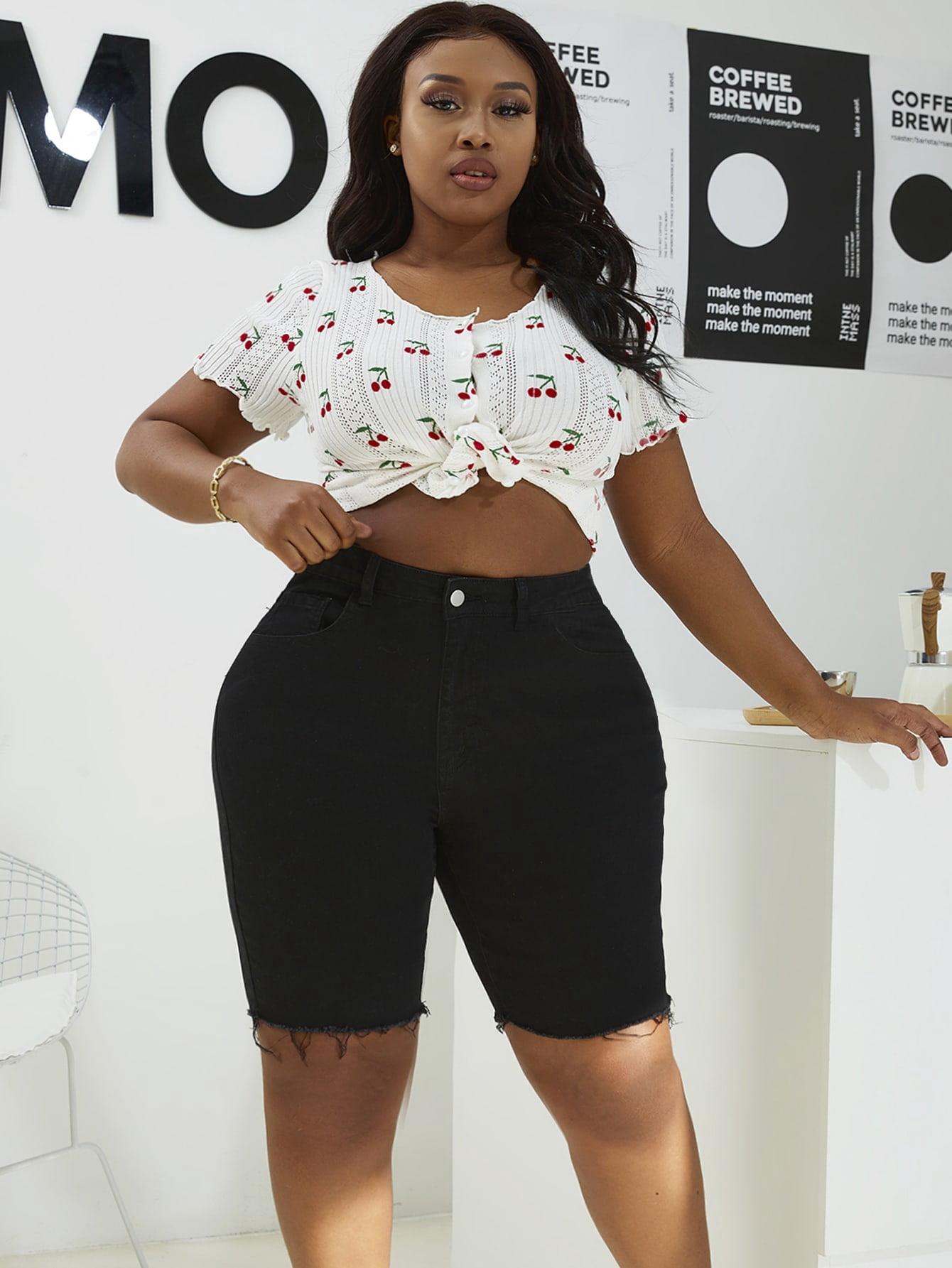 Women's Plus Size Raw Hem Slant Pocket 