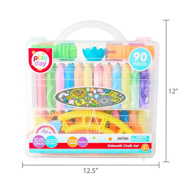 Play Day 90-Piece Multicolor Sidewalk Chalk Set with Stencils and