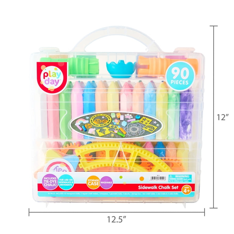 Play Day 90-Piece Multicolor Sidewalk Chalk Set with Stencils and
