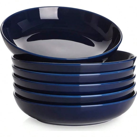 Pasta Bowls 30oz Soup Bowls Salad Bowls Large Serving Bowl Porcelain Pasta Plates Wide and Shallow Bowls Set of 6 Microwave Dishwasher Safe Blue