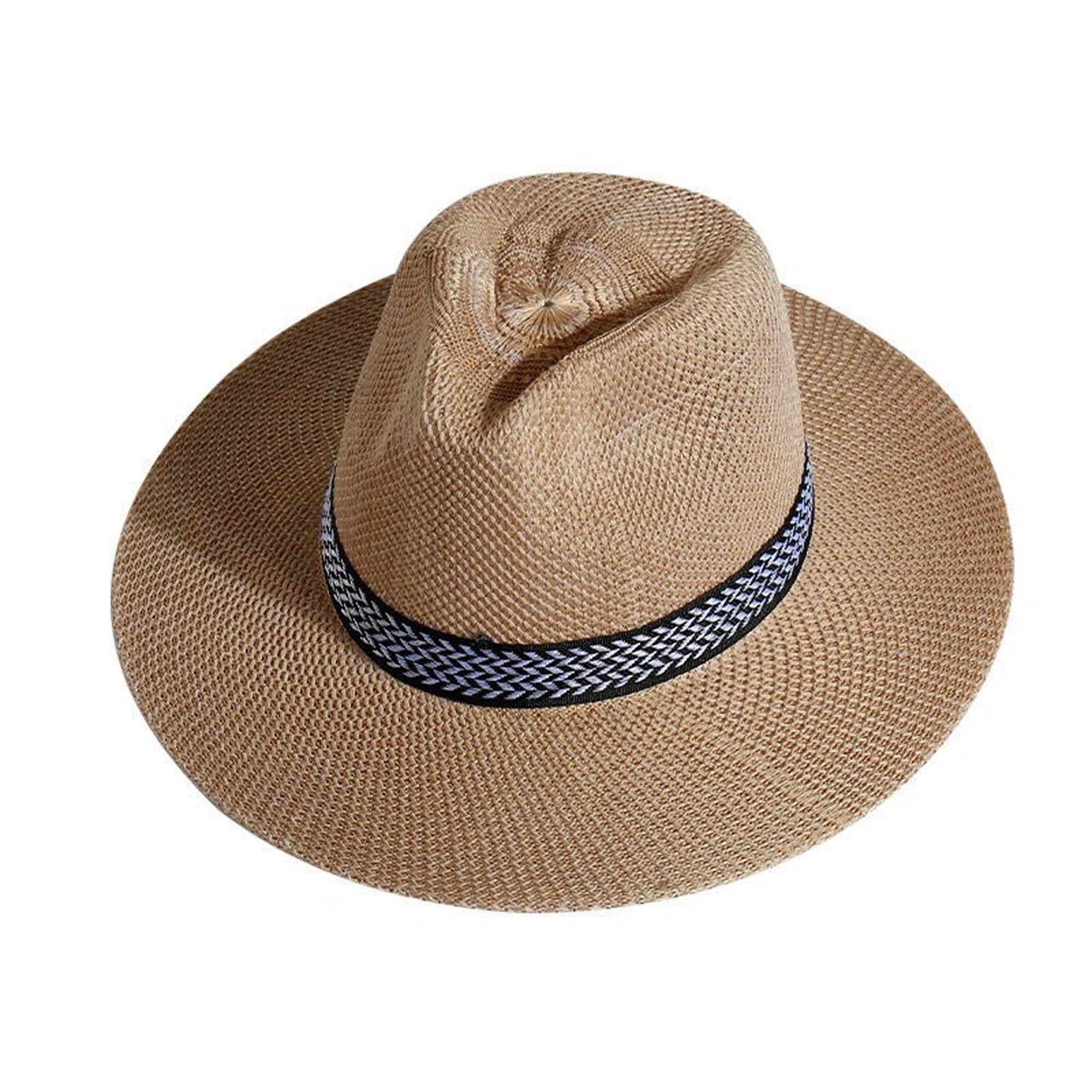 Mens Straw Panama Hats Sun Protection Summer Beach Straw Top Hat Wide