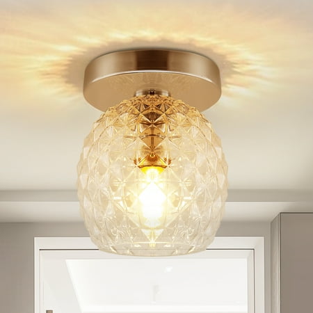 

LOHAS Vintage Globe Glass Semi Flush Mount Ceiling Light Gold Antique Black Fixture for Bedroom Hallway Bathroom.