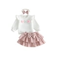 thumbnail image 2 of Toddler Girl Winter Fall Outfit Flower Sweatshirt Layered Skirt Headband, 2 of 10