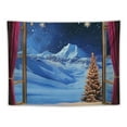 thumbnail image 5 of Fenyluxe  Winter Tapestry Wall Hanging Snow Scene Outside Vintage Window Tapestries Red Christmas Balls New Year Wall Decor Blanket for Bedroom Living Room Holiday Party 40x30inch, 5 of 6