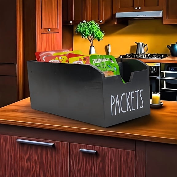 WatDenyFine 4-Tier Packet Organizer for Pantry, Wooden Spice & Drink Mix Packet Holder, Seasoning Packet Organizer for Kitchen Counter, Condiment, Gift-Ready