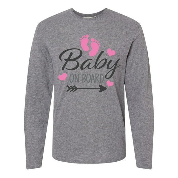 Inktastic Baby on Board with Arrow Pink Footprints and Hearts Long Sleeve T-Shirt