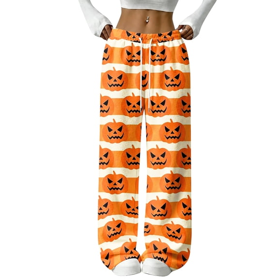 Halloween Fleece Pajama Pants Women Pumpkins Print Plush Fuzzy Pajama Pants Warm Cozy Pj Bottoms Fuzzy Drawstring Wide Leg Sleep Pajama Bottoms Halloween Pajama