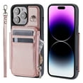 thumbnail image 3 of Crossbody Wallet Case for iPhone 14 Pro Max with Card Slot Holder, Magnetic Flip Folio Purse Case, PU Leather Zipper Handbag with Detachable Lanyard Strap & Shoulder Strap, Rosegold, 3 of 9