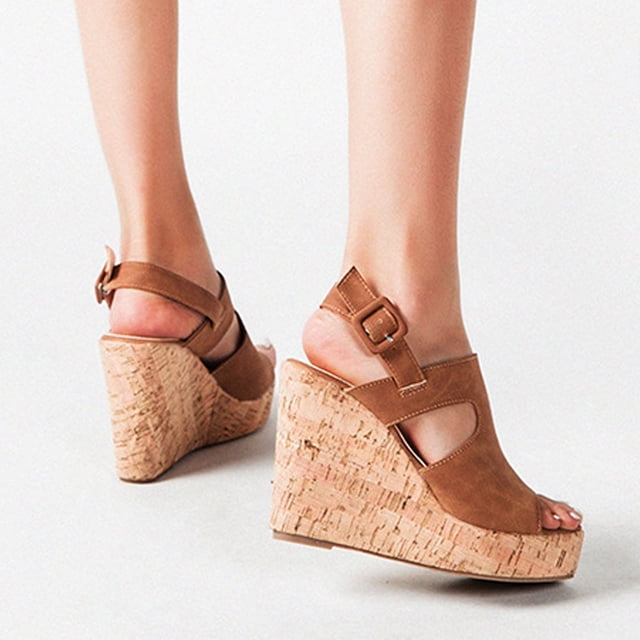 Zapatos de mujer Casual Peep Toe Cuñas Super High Heels Hebilla Correa Sandalias de moda Wmkox8yii sa4148