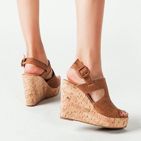 

Qepwscx Women Shoes Casual Peep Toe Wedges Super High Heels Buckle Strap Fashion Sandals