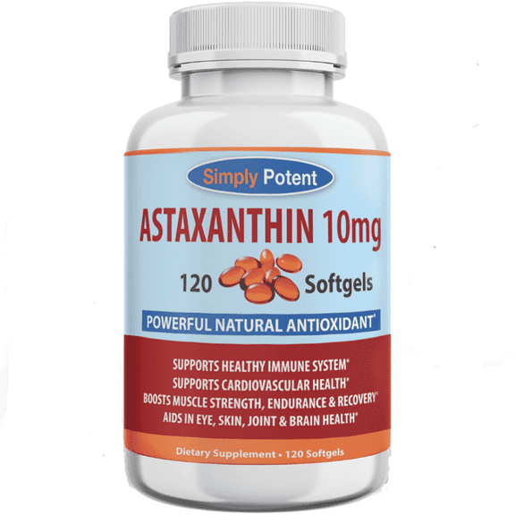Simply Potent Astaxanthin Supplement Natural Algae Antioxidant for Eye, Joint, Skin, Heart & Brain Health-Non-GMO 10mg, 120 Softgels