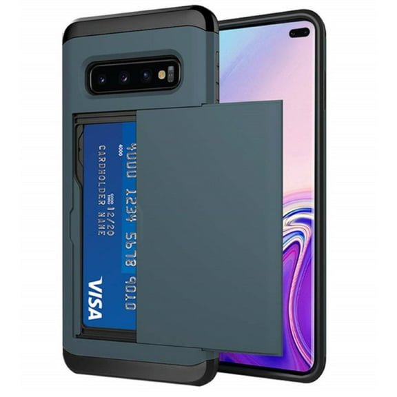 Card Slot Holder Wallet Samsung Galaxy S10 Plus Case - (Blue) Dual Layer Shockproof with Heavy Duty Protection