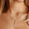 thumbnail image 5 of Collar de cruz para mujer, chapado en oro de 18 quilates, collares de flores de nacimiento, colgante de cruz de cuerda, joyería de moda, regalos de cumpleaños para niñas de 12 meses, 40 + 5 cm, dorad, 5 of 5