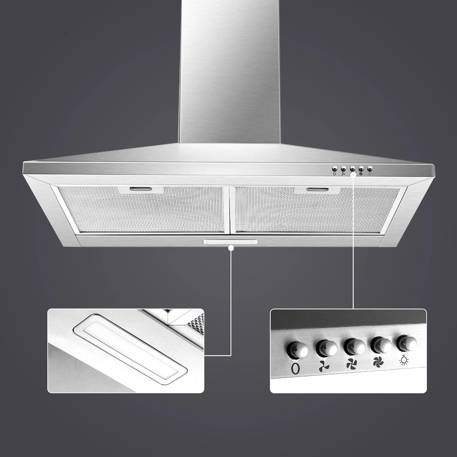 30 inch Range Hood 30 inch Wall Mount Range Hood in Stainless Steel With Ducted/Ductless Convertible,Stove Vent Hood with Aluminum Filters,3 Speed Exhaust Fan,LED Light,Button Control
