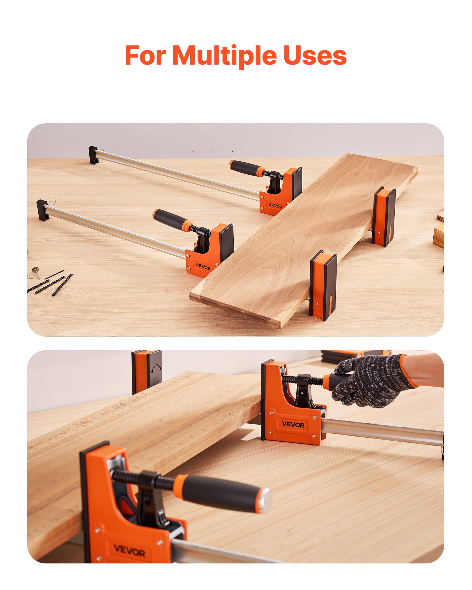 VEVOR Bar Clamps for Woodworking, 2-Pack 30 inch Parallel Clamp Set, F-Clamp with 1500 lbs Load Limit, Even Pressure, High-strength Plastic and Carbon Steel, for Woodworking Metal Working, Orange